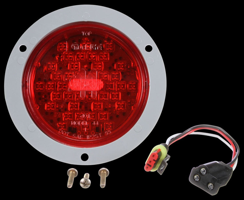 Super 44 Red LED 4" Round Stop/Turn/Tail Light, Fit 'N Forget S.S. & Gray Flange Mount | Truck-Lite 44022R