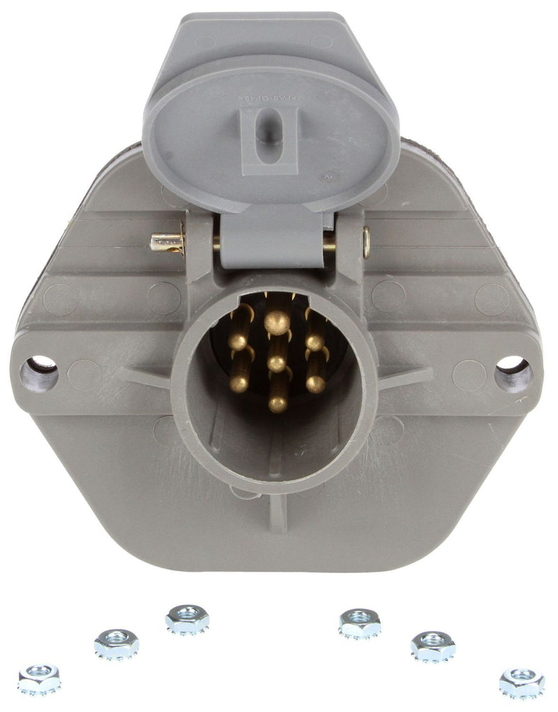 50 Series Grey Plastic 7 Solid Pin Receptable, w/ Threaded Stacking Studs | Truck-Lite 50866