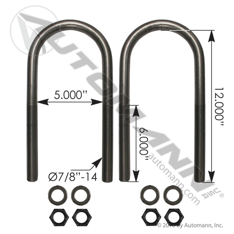 U Bolt Kit, 7/8-14in X 5in X 12in | AUBK8165-12 Automann