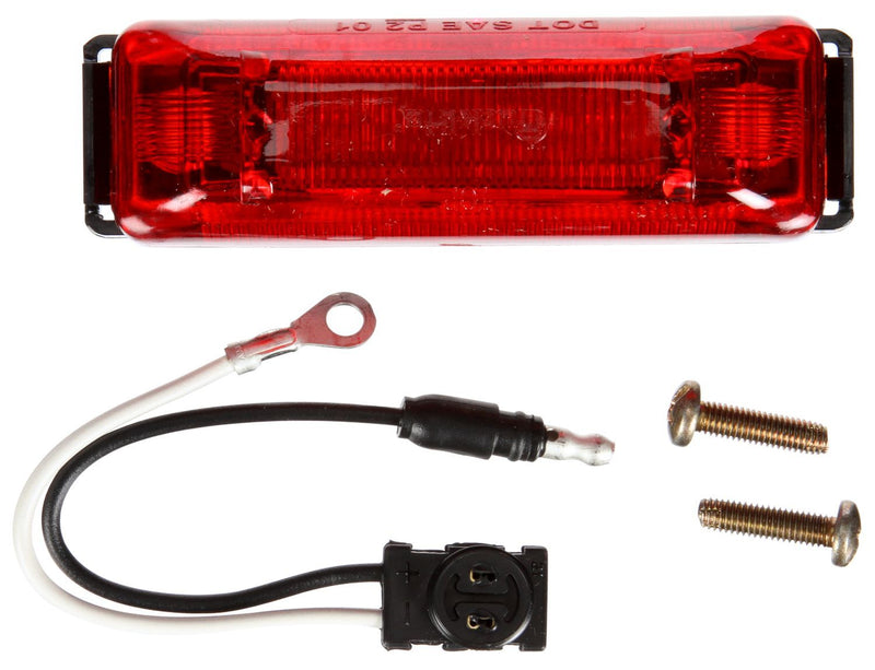 19 Series Red LED 1"x4" Rectangular Marker Clearance Lights, Polycarbonate Bracket Mount Kit w/ Fit 'N Forget & .180 Bullet Terminal | Truck-Lite 19032R