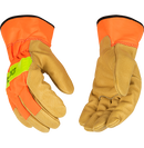 Hi-Vis Orange and Grain Pigskin Palm Work Gloves with Safety Cuff | 1918-L Kinco