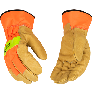 Hi-Vis Orange and Grain Pigskin Palm Work Gloves with Safety Cuff | 1918-L Kinco