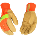Lined Hi-Vis Orange Grain Pigskin Palm Work Gloves with Knit Wrist | 1938KW Kinco