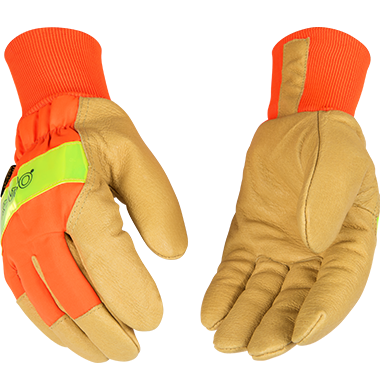 Lined Hi-Vis Orange Grain Pigskin Palm Work Gloves with Knit Wrist | 1938KW Kinco