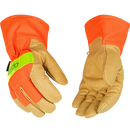 Lined Hi-Vis Orange Grain Pigskin Palm Work Gloves with Orange Safety Cuff | 1938 Kinco