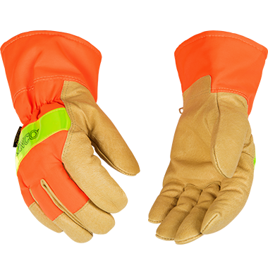 Lined Hi-Vis Orange Grain Pigskin Palm Work Gloves with Orange Safety Cuff | 1938 Kinco