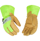 Lined Hi-Vis Green and Grain Pigskin Palm Work Gloves with Safety Cuff Large | 1939 Kinco