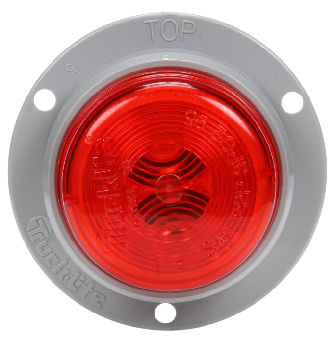30 Series Red Incandescent 2" Round Marker Clearance Light, PL-10 & Attached Flange Mount | Truck-Lite 30222R