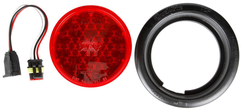 Super 44 Red LED 4" Round Stop/Turn/Tail Light, Fit 'N Forget S.S & Black Grommet Mount Kit | Truck-Lite 44002R