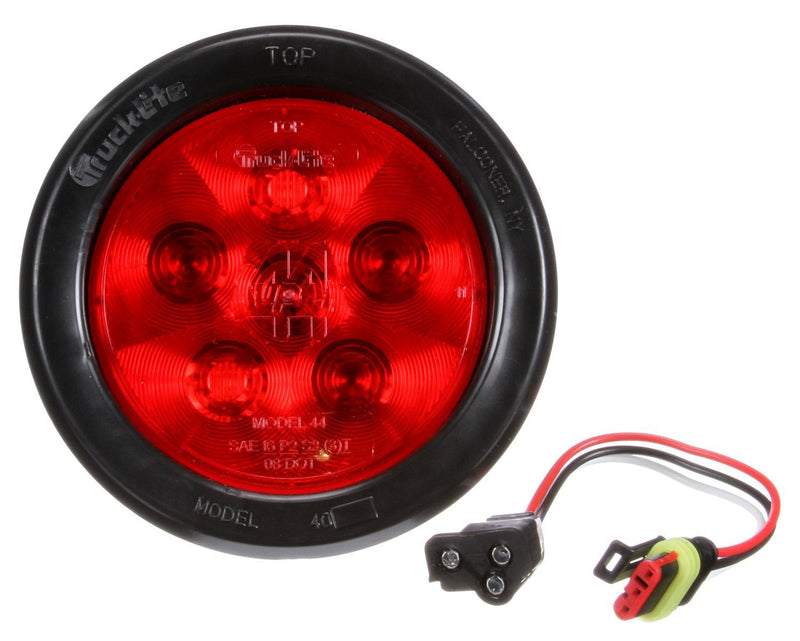 Super 44 Red LED 4" Round Stop/Turn/Tail Light, Fit 'N Forget S.S. & Black Grommet Mount | Truck-Lite 44030R