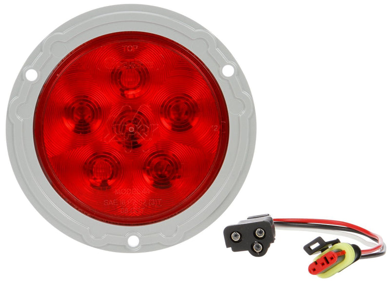 Super 44 Red LED 4" Round Stop/Turn/Tail Light, Fit 'N Forget S.S. & Gray Flange Mount | Truck-Lite 44032R