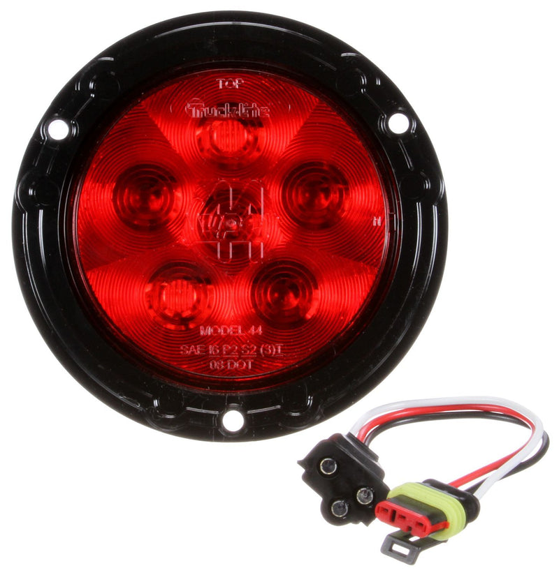 Super 44 Red LED 4" Round Stop/Turn/Tail Light, Fit 'N Forget S.S. & Flange Mount | Truck-Lite 44036R