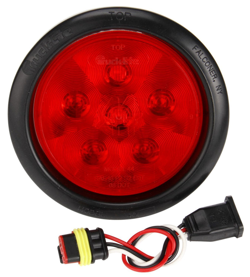 Super 44 Red LED 4" Round Stop/Turn/Tail Light, PL-3 & Grommet Mount | Truck-Lite 44092R