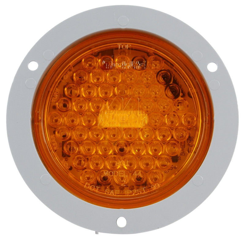 Super 44 4" Round Yellow LED Strobe Lamp, Fit 'N Forget S.S. & Gray Flange Mount | Truck-Lite 44213Y
