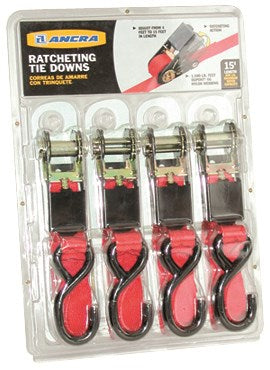 1" X 15' Red Ratchet Tie Down (4-Pack) | 49368-10 Ancra Cargo