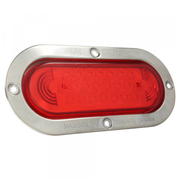 Red Oval LED Stop Tail Turn Light w/ Stainless Steel Theft-Resistant Flange | Grote 53972