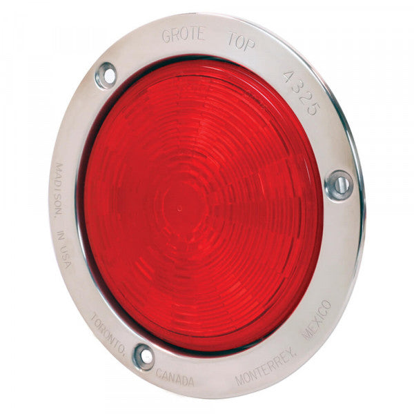 Red 4" NexGen LED Stop Tail Turn Light, Stainless Steel Flange, Male Pin | Grote 54492