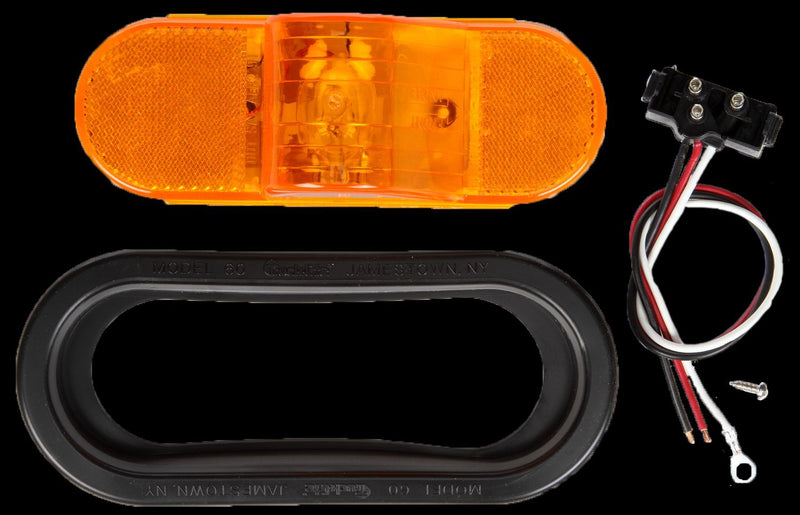 60 Series Yellow Incandescent 6" Oval Side Turn Signal Light, PL-3 w/ Black Grommet Mount | Truck-Lite 60015Y