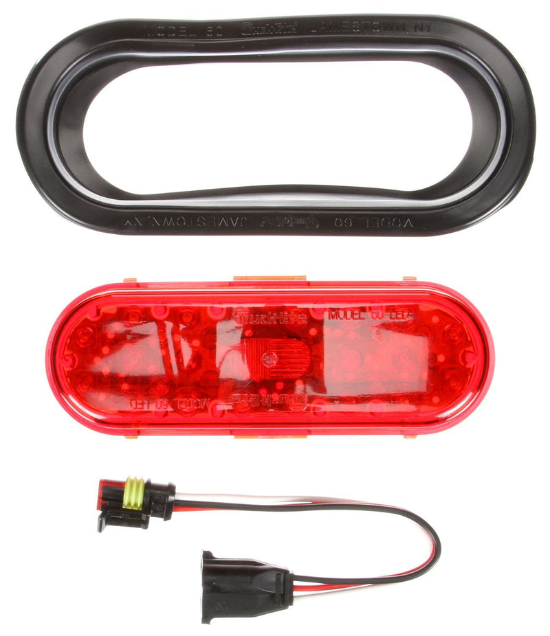 60 Series Red 6" Oval Stop/Turn/Tail Light Kit, Fit 'N Forget S.S. & Black Grommet Mount | Truck-Lite 60050R