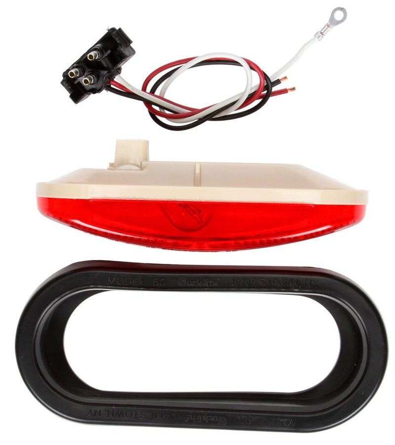 60 Economy Red Incandescent 6" Oval Stop/Turn/Tail Light, Grommet Kit | Truck-Lite 60083R