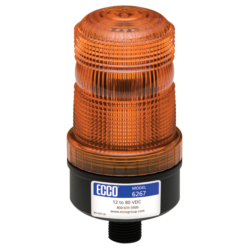 Industrial LED Amber Beacon Strobe Warning Light, 1/2 Pipe Mount | ECCO 6267A