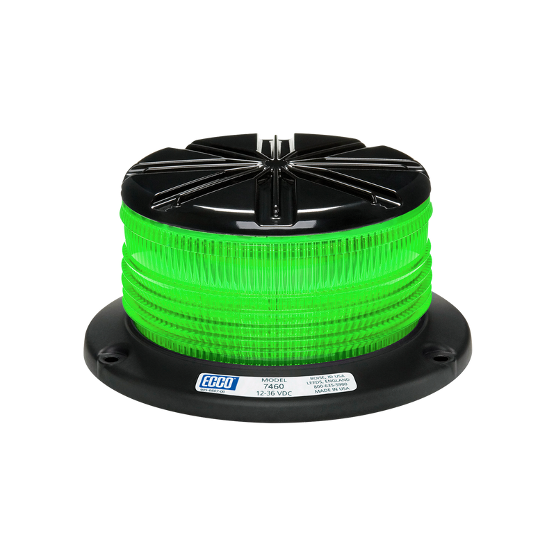 Low Intensity Compact 3-Bolt Profile Green Beacon Strobe Warning Light, Pulse 8 Flash | ECCO 7460G