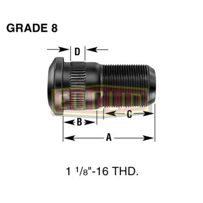 1.38" RH Front Wheel Disc Wheel Headed Stud | E5750R Euclid