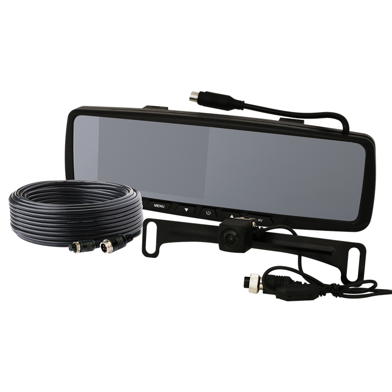 4.3" High-Resolution Screen Color Mirror & Color Liscense Plate Camera, Expandable to 2 Cameras | ECCO EC4210B-K