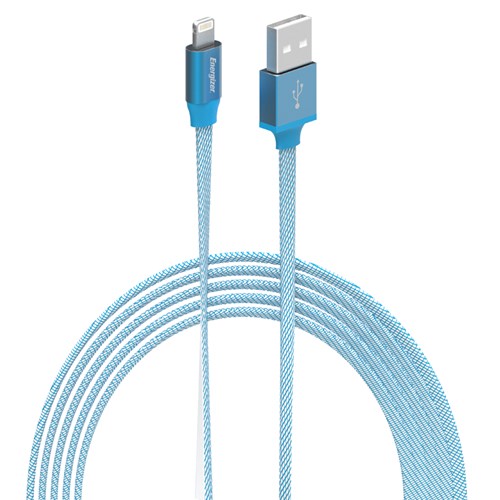 Energizer(R) 6ft. Lightning(R) Sync & Charge Flat Mesh Cable - Blue | ENGSYLC04BL Energizer(R)