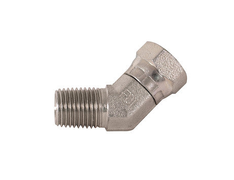 1.25-11.5 Inch NPSM Female Pipe Swivel 1.25-11.5 Inch Male Pipe 45° Elbow | Buyers Products H9355X20X20