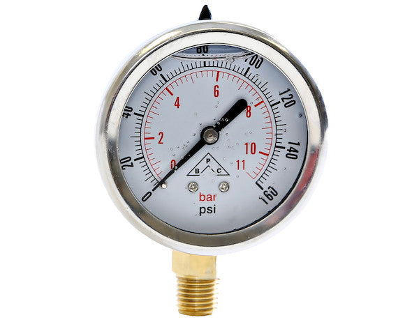 Silicone Filled Pressure Gauge - Stem Mount 0-160 PSIfor use with Truck and Trailer Hydraulic Systems | HPGS160 Buyers Products