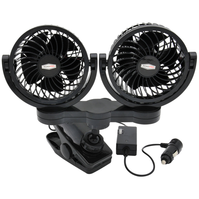 12V Dual Fan with Mounting Clip | RoadPro RPSC8572