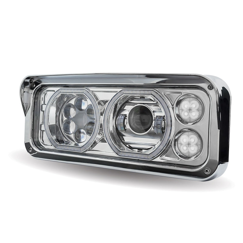 Universal Chrome LED Projector Headlight Assembly w/ Auxiliary Halo Rings & Housing Bucket - Driver Side | TLED-H120 Trux Accessories