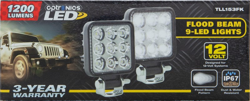 Pair of 9-LED Work Light w/ Flood Bean, Adjustable Mounting Bracket | Optronics TLL153FK