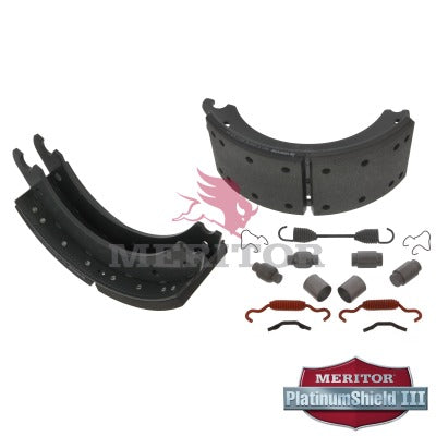 Lined Brake Shoe Kit with Hardware for 15" x 5" Front Axle Q Plus Brakes | Remanufactured | Meritor XK3124703QP