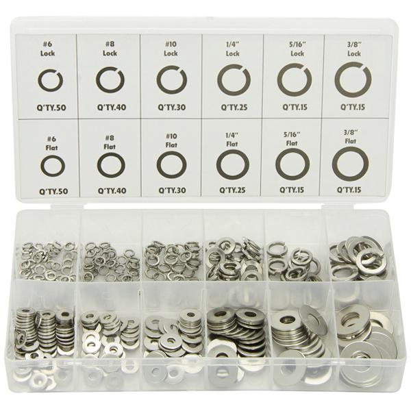 350 Pc. Stainless Lock and Flat Washer Assortment | 360 ATD Tools